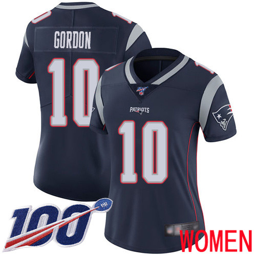 New England Patriots Football #10 100th Season Limited Navy Blue Women Josh Gordon Home NFL Jersey